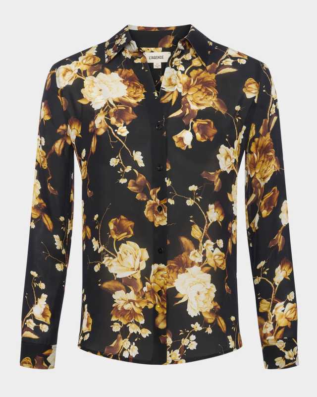 Nina Button-Front Silk Blous